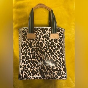 Consuela Leopard Print Tote with Black and Brown Accents